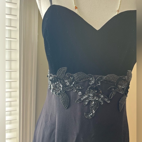 [11/12]VTG Les Robes Galleria Black Spaghetti Strap Maxi Back Slit pencil Dress - Picture 2 of 13